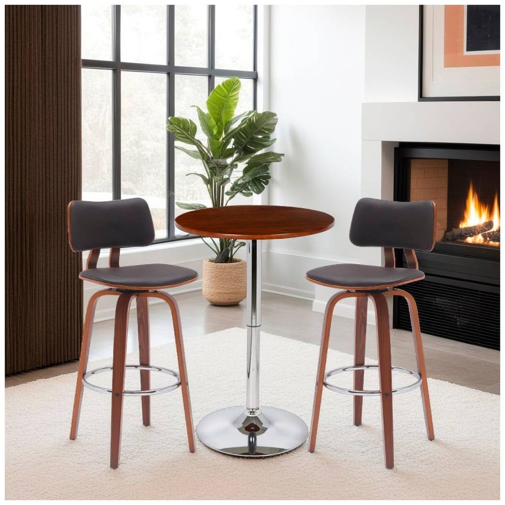 Bentley Modern Chrome Round Pub Table 23 1/2" Wide Silver Walnut Wood Adjustable