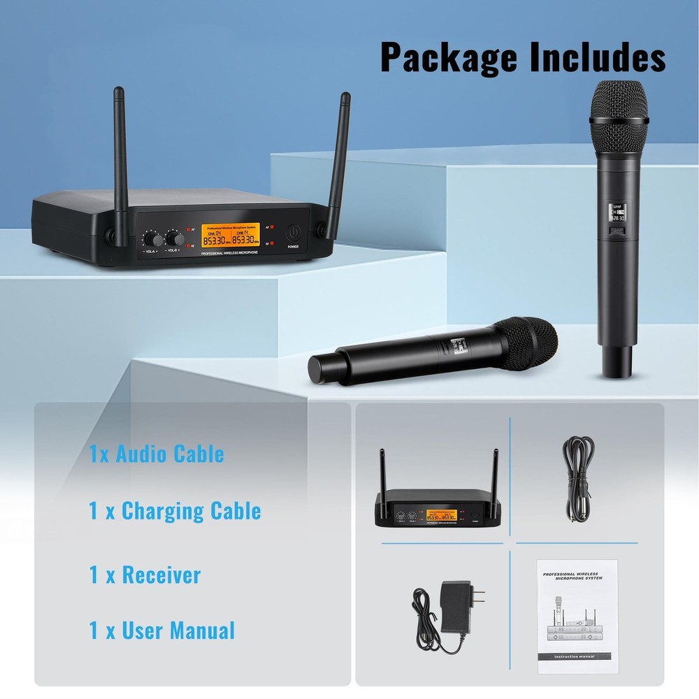 Microphone for Singing Wireless Microphone System Dual Professional Cordless ...
