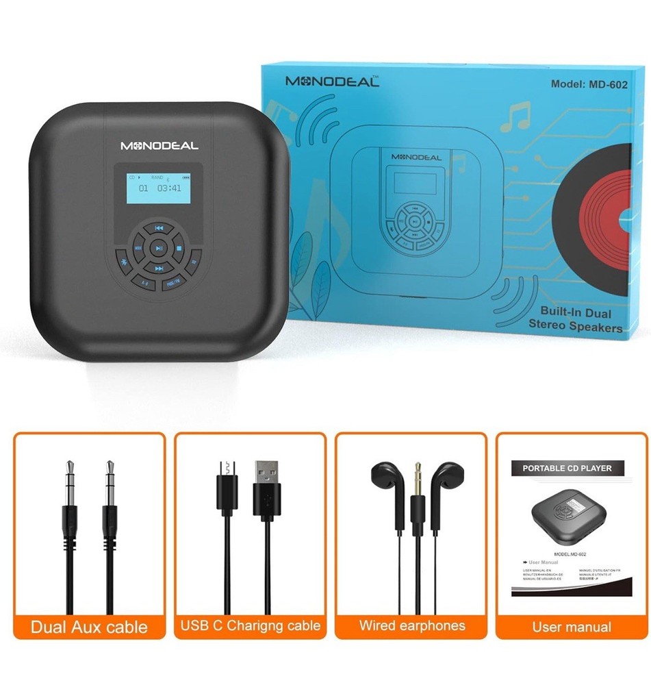CD Player Portable, MONODEAL Bluetooth CD Player with Speakers and FM Transmitte