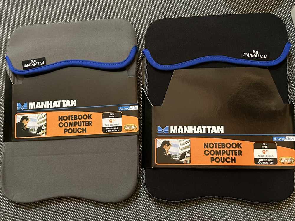 2 pcs MANHATTAN 9” Notebook Computer Pouch Reversible NIP grey black blue trim