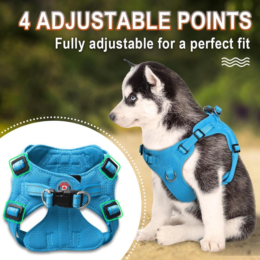 Dog Harness, Reflective Adjustable Puppy No Pull Harness, Breathable Soft, Bl...