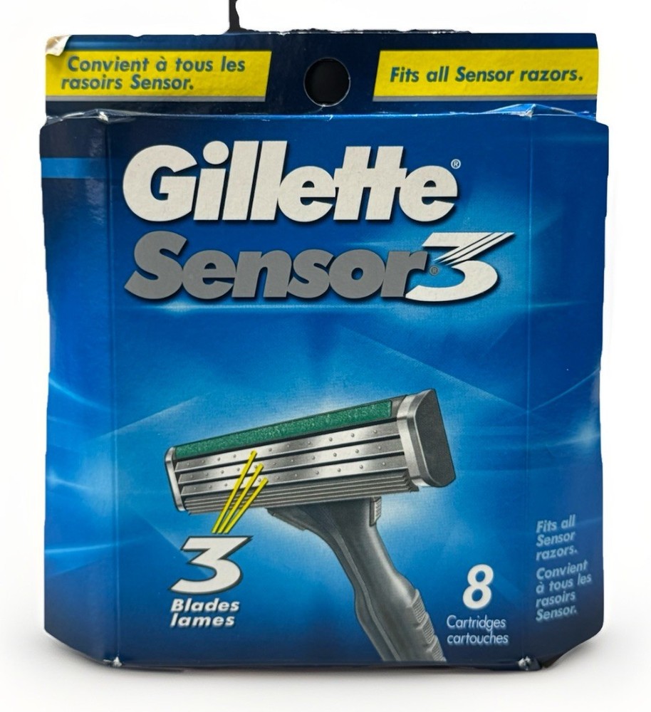 gillette sensor 3 cartridge refills 8 count scuffed packaging