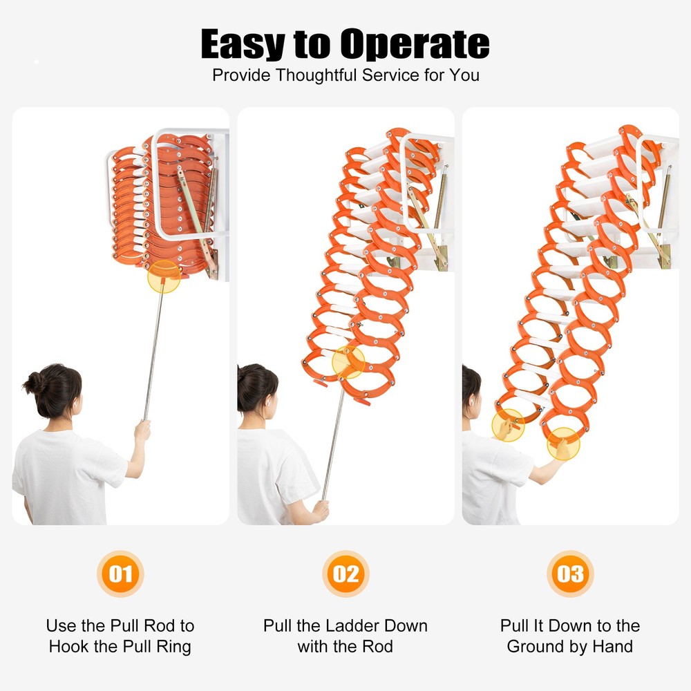 Telescopic Ladder Attic Stairs Pull Down 12 Steps Ladder 10.17FT Wall-Mounted
