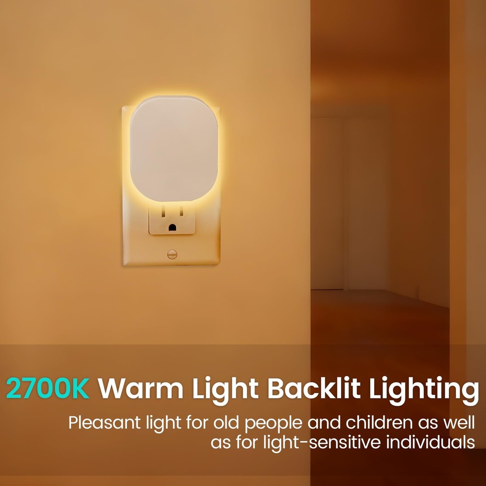 Backlit Night Lights Plug Into Wall 2 Pack, Motion Sensor & Dusk-to-Dawn Sens...