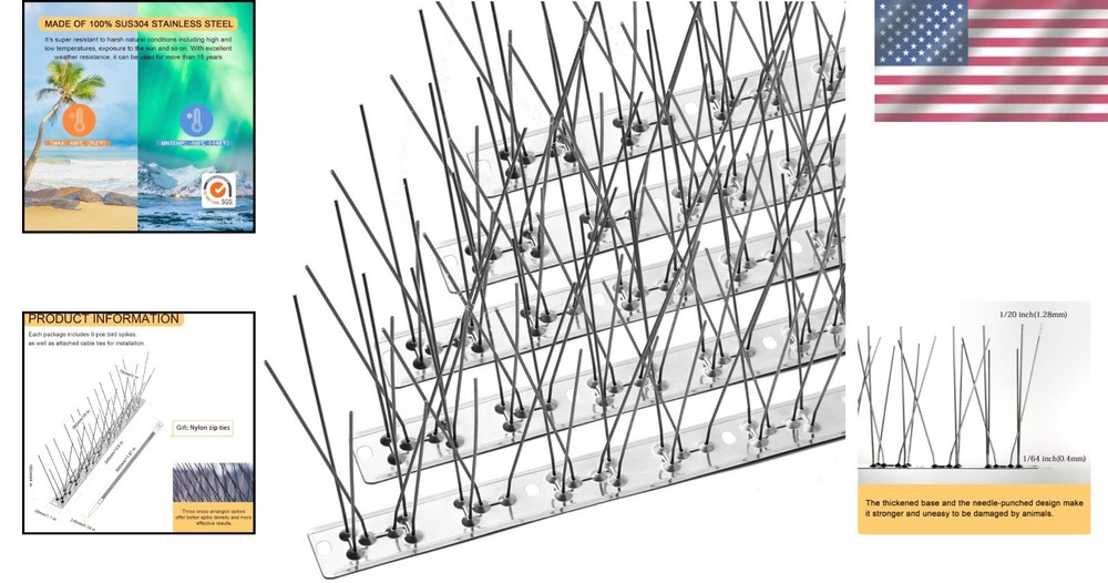 Stainless Steel Bird Spikes Kit - 10.2ft Coverage