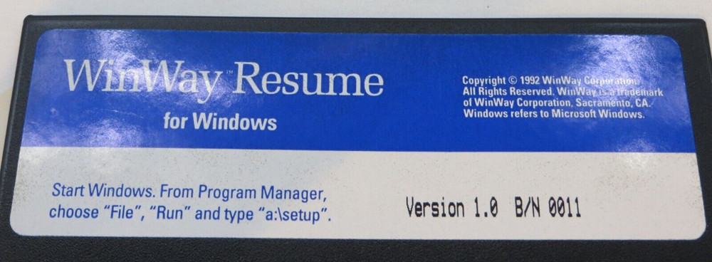 5.25" Floppy Disk WinWay Resume Version 1.0 for Windows 1992 computer program