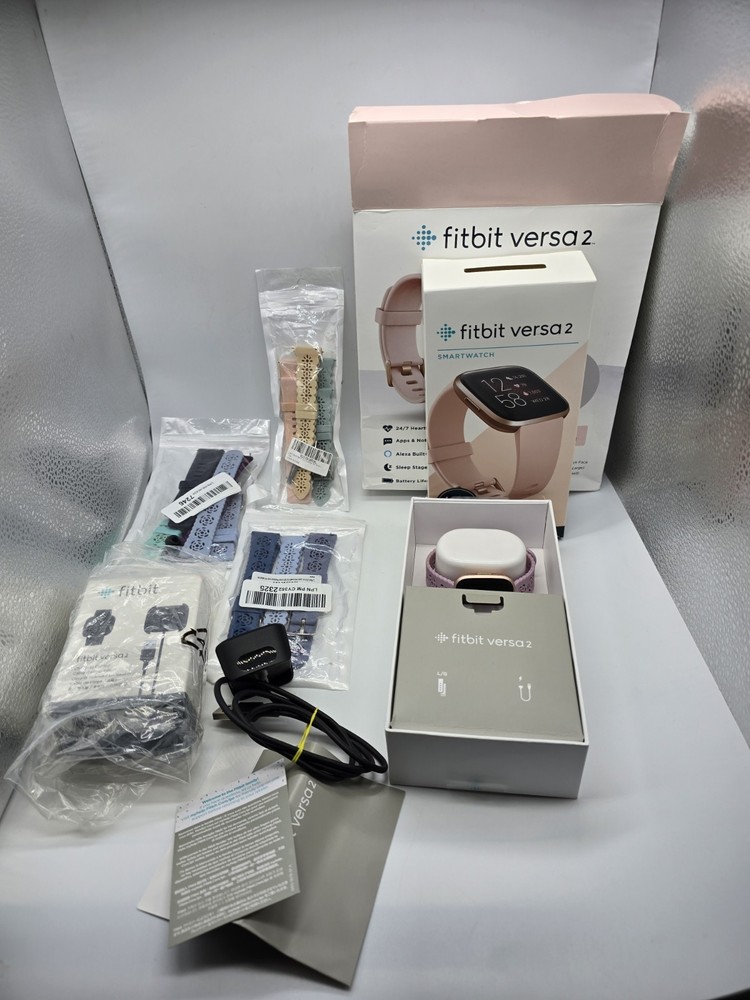 Fitbit Versa 2 Smartwatch Rose Gold Activity Tracker With Original Box *Read Dis