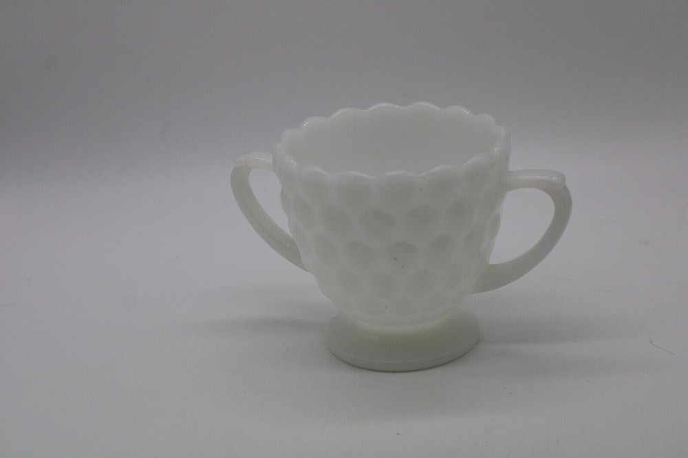 Milk Glass Bubble Pattern Open Sugar Bowl Double Handle Anchor Hocking