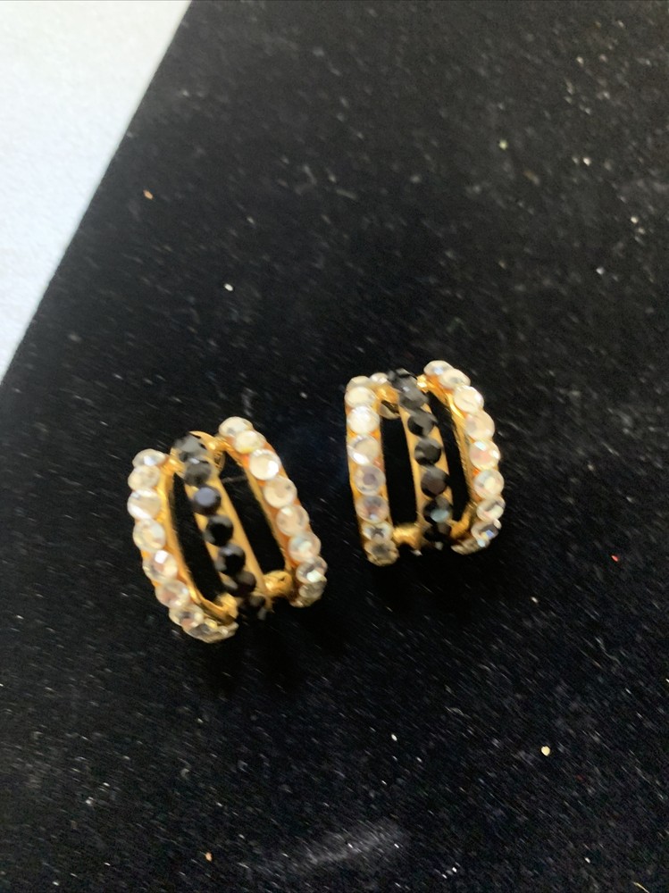 Gold Tone Multicolor Rhinestones Half Hoop Post Earrings