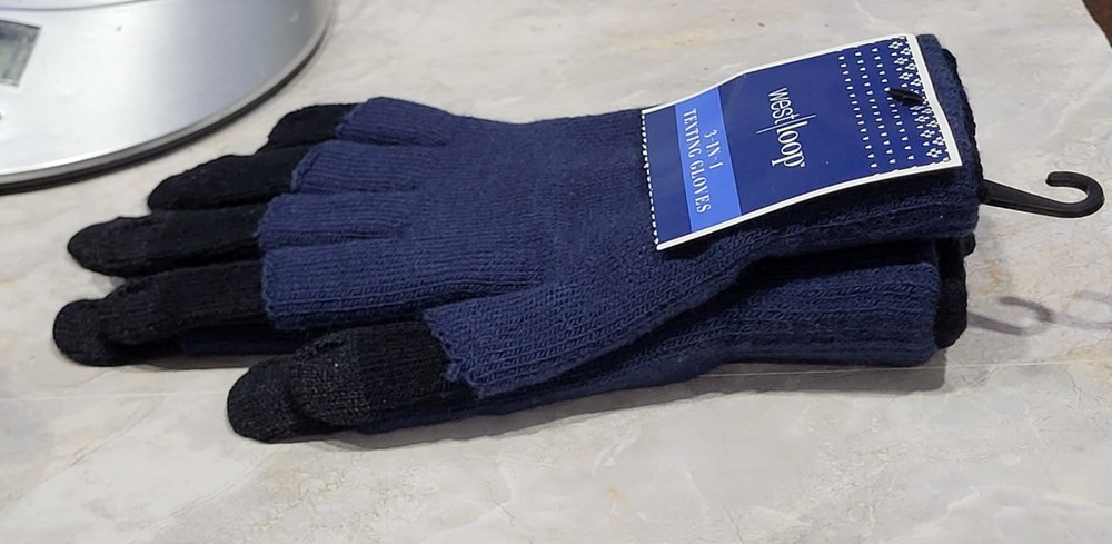 West Loop Blue 3-In-1 Texting Gloves One Size Fits Most