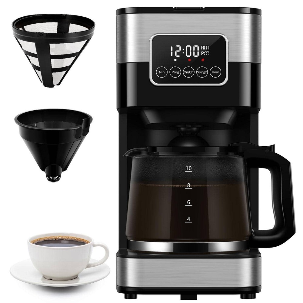 Programmable 10-Cup Drip Coffee Maker Touch Screen Black Stainless Steel Brews