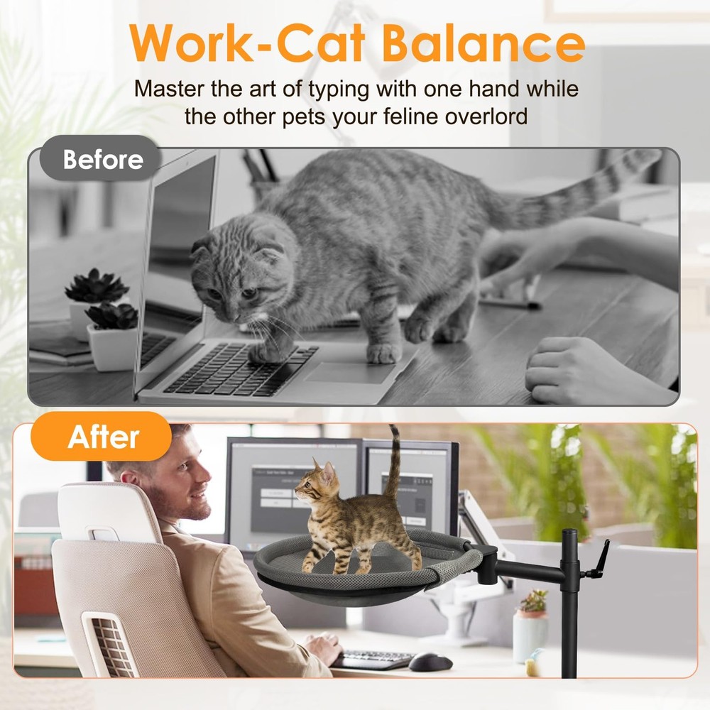 Crazydeer Cat Desk Bed, 360° Rotating Height Adjustable Desk Cat Nest, Eleva...