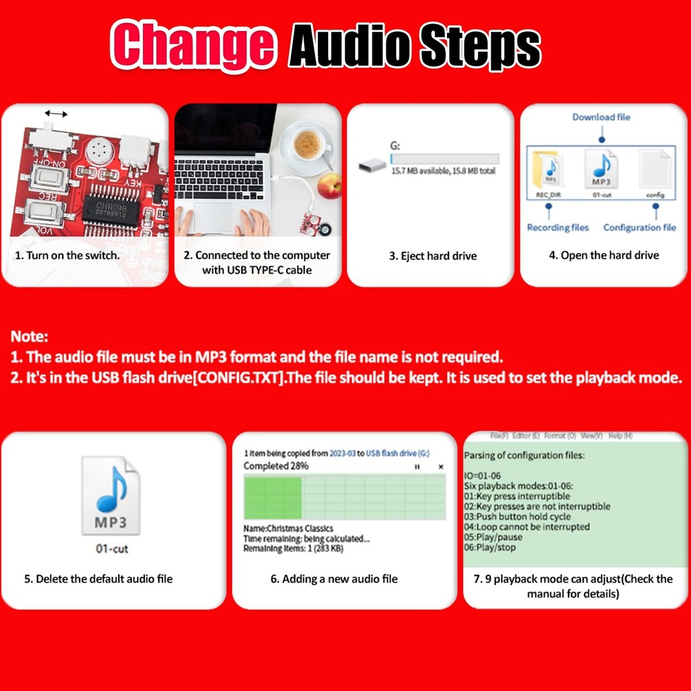 Sound Module, 16MB Push Button, Magnetron,Light Control Activated Recordable ...