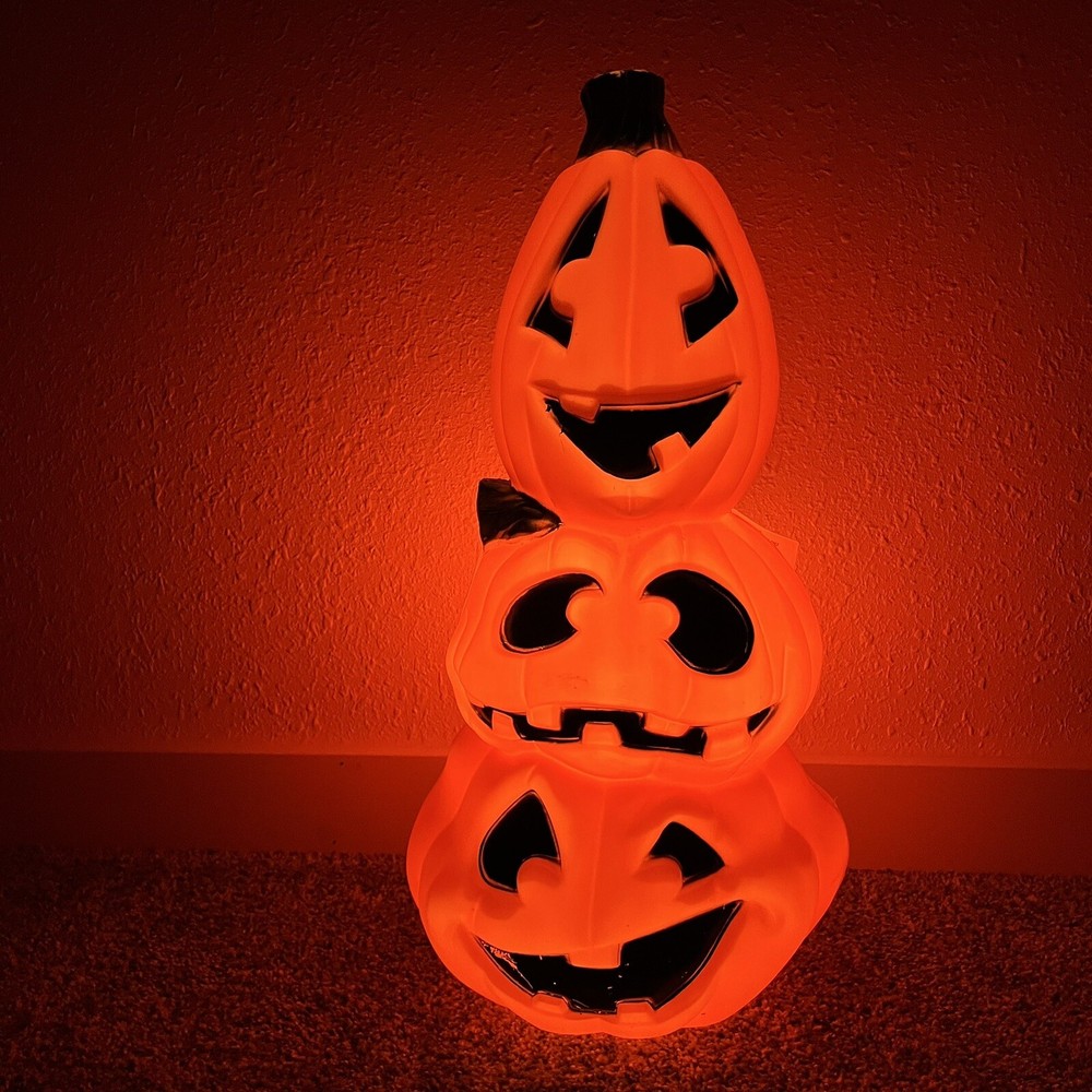 Vtg 22" General Foam Stacked Pumpkin Blow Mold Jack-O-Lantern Stack Lighted