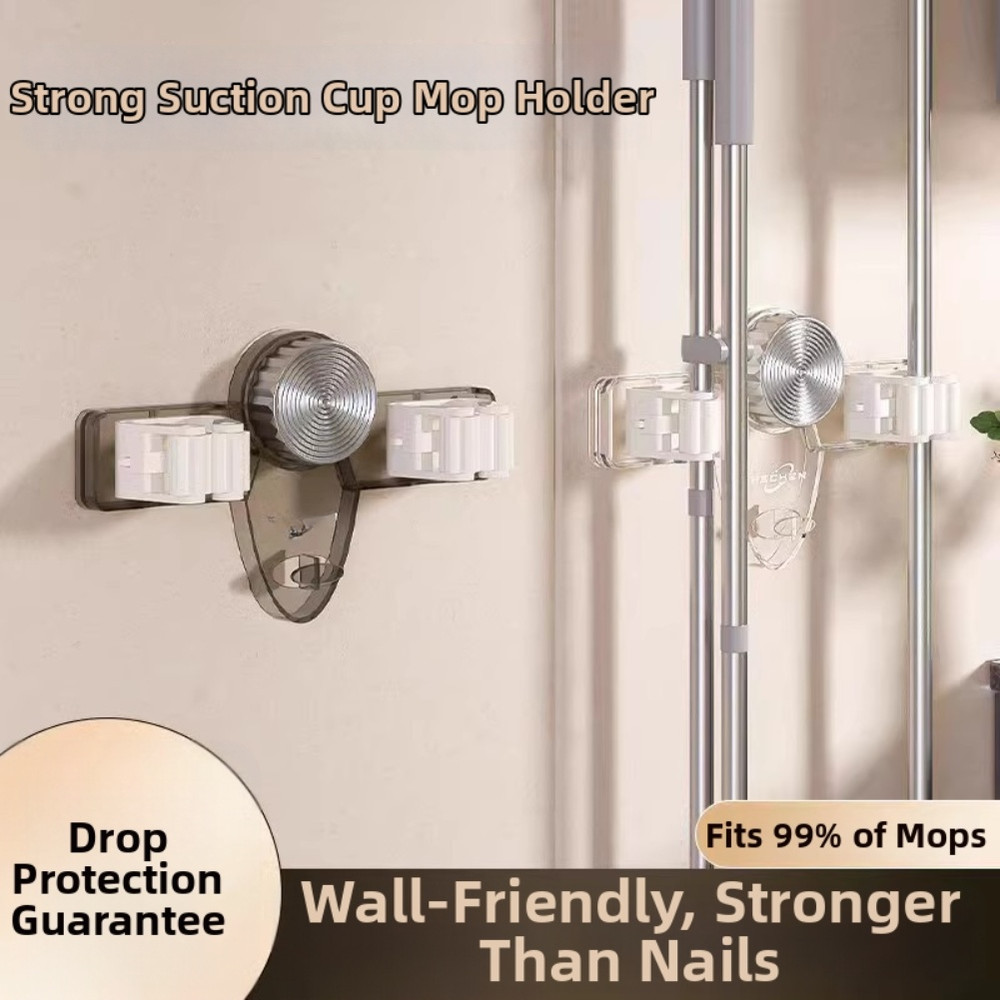 Wall Mounted Mop Clip Hook with Strong Suction Cup for Bathroom Storage