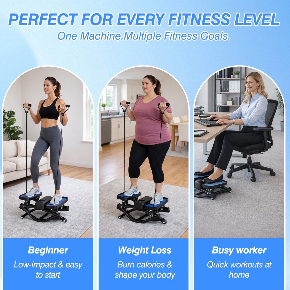Side Stepper Exercise Machine with Resistance Bands - Compact Home Stair Stepper