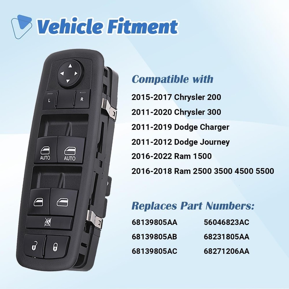 Power Window Switch Main Control Button Compatible with 2016-2018 Ram 1500 2500