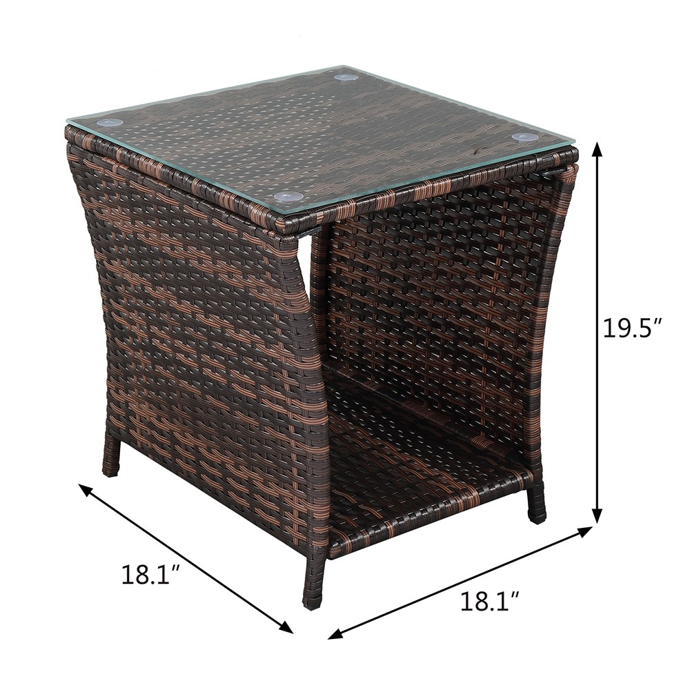 Glass Surface Brown Gradient Iron Frame Rattan Side Table,free ship