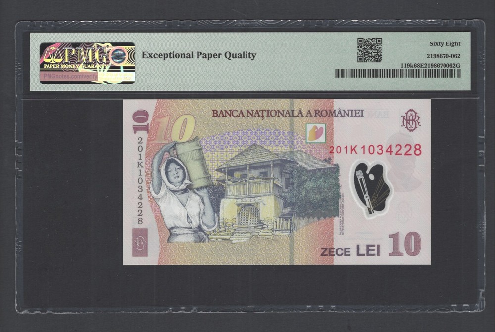 Romania 10 Lei 2020 P119k Uncirculated Grade 68