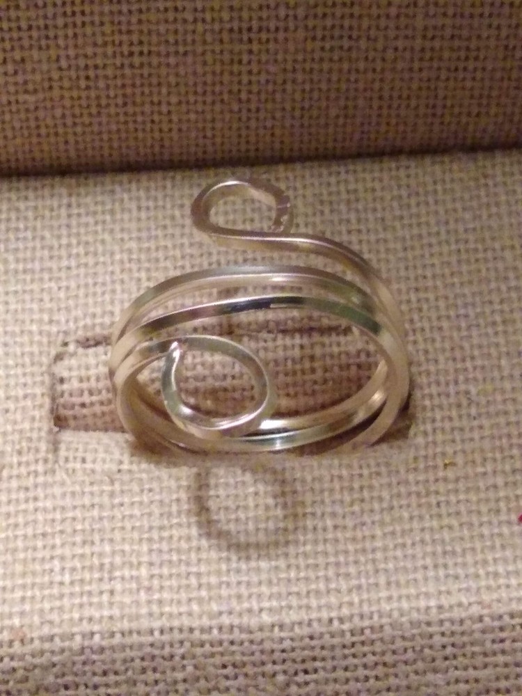Sterling silver handmade wire wrapped double hoop adjustable ring pictured size
