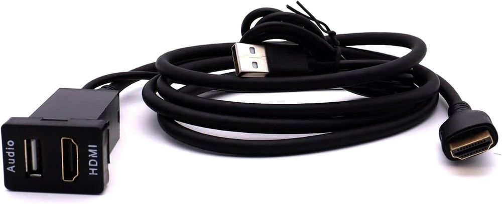 HDMI Power Socket Mount Cable +USB Audio Input Use for Toyota After Black