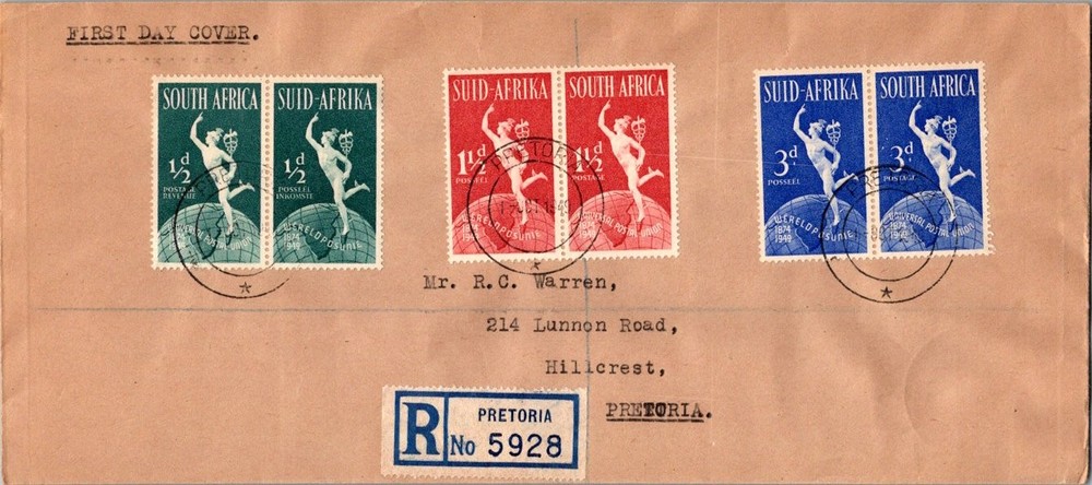 South Africa Scott 109-111 Typewritten Address.