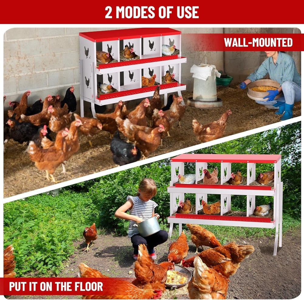 Metal Chicken Nesting Box 8 Compartments Freestanding Galvanized Hen Egg Rack