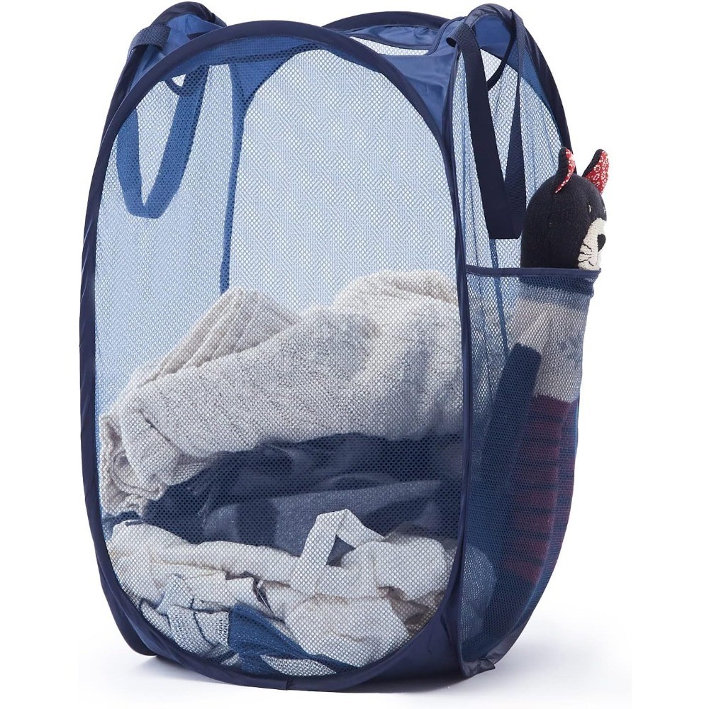 Collapsible Up Laundry Basket Hamper with Sturdy Handles and Side Pocket