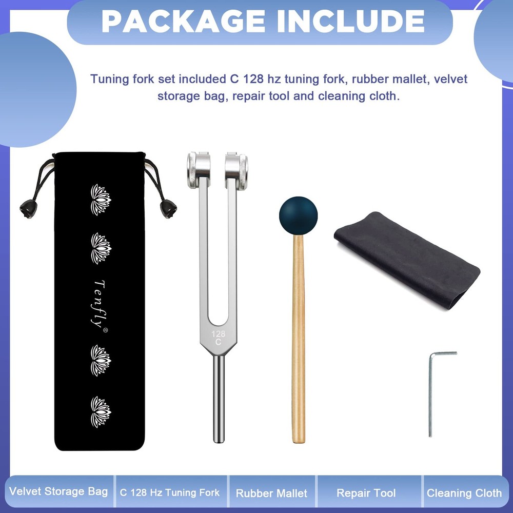 128 Hz Tuning Fork with Silicone Hammer & Case - Clinical Grade
