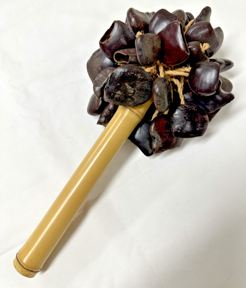 Seed Pod Nut Rattle Shaker, Sound Effect, 12" Bamboo Handle-EXCELLENT