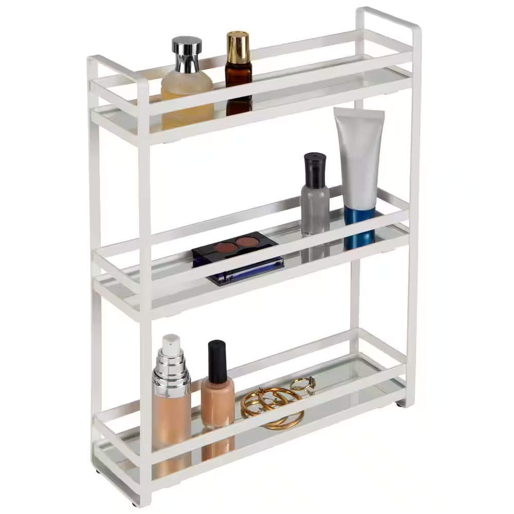 3-Tier Slim Flat Wired Rails Vanity Tray in White