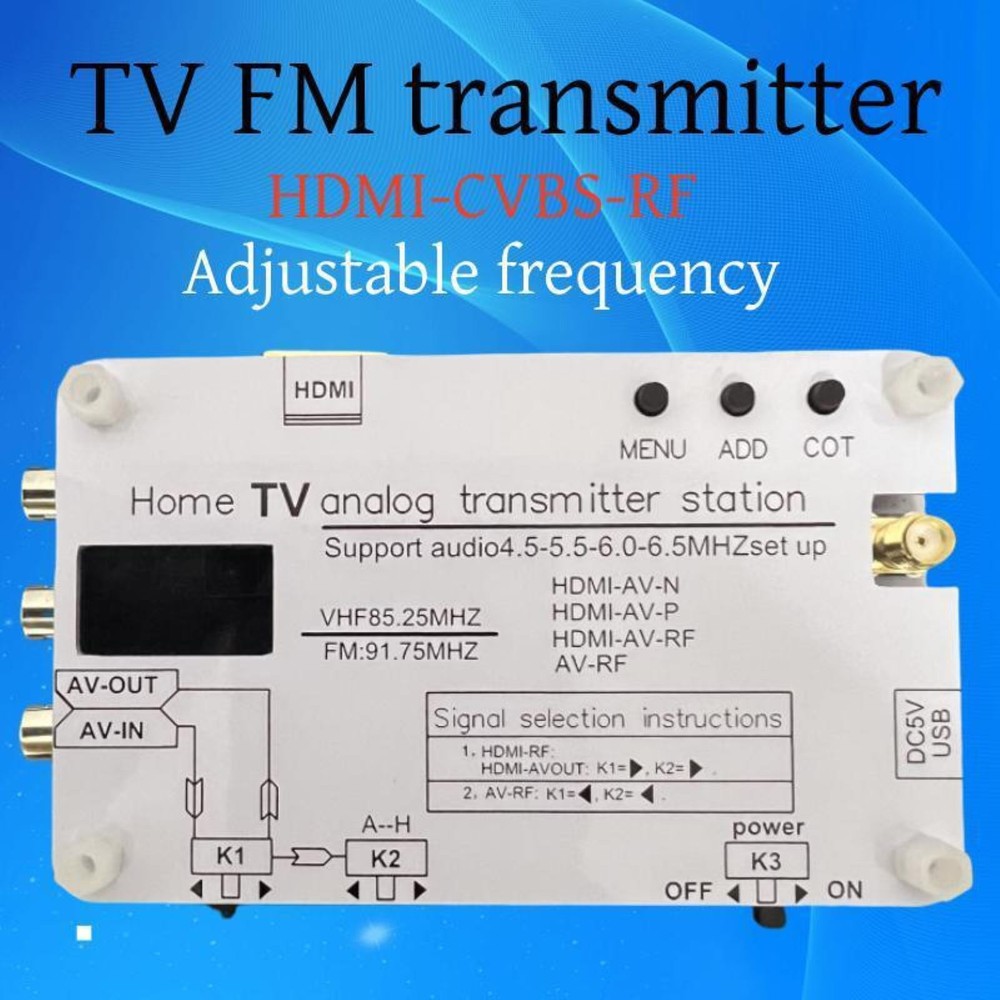 1Pc Analog TVs Signal Transmitter Home Analog TV Transmitter w/ OLED Screen