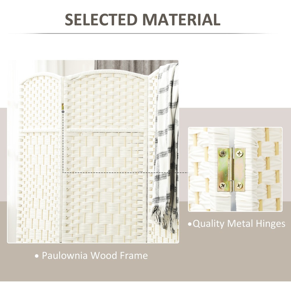 4 Panel Room Divider Hand-Woven Freestanding Partition White