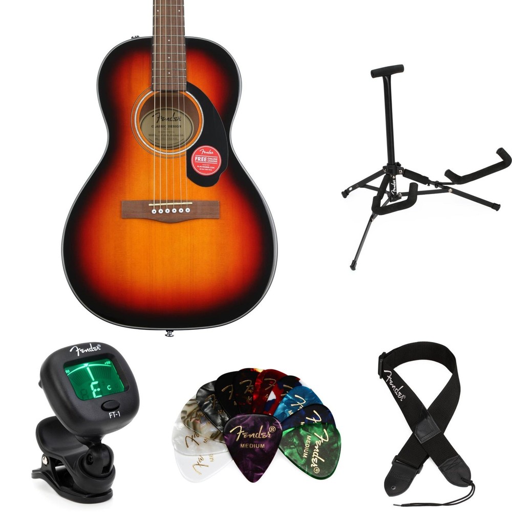 Fender CP-60S Parlor Acoustic Guitar Essentials Bundle - Sunburst