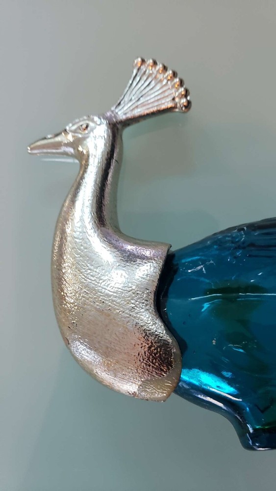 Vintage AVON Patchwork Cologne Peacock Green Tail Perfume Bottle Empty