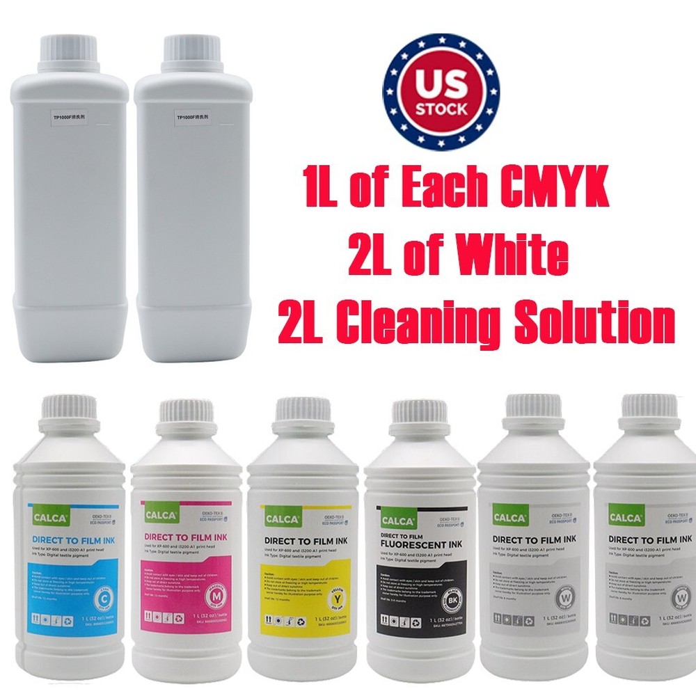 CALCA Direct to Transfer DTF Transfer Refill Ink CMYK/2L White Cleaning Solution