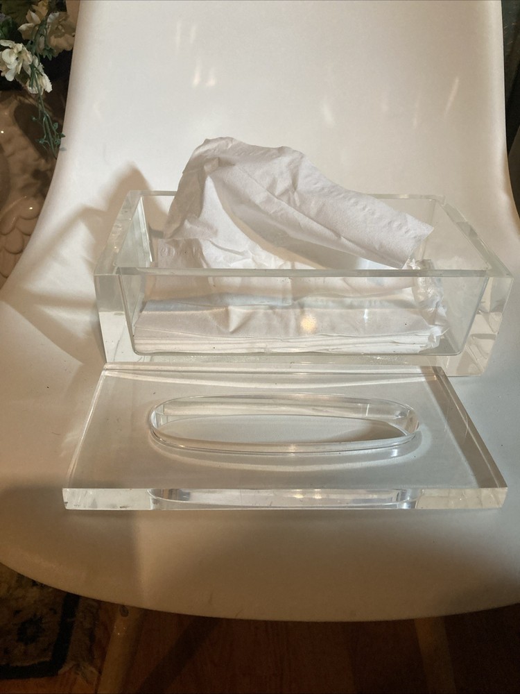 Mid Century Lucite 2 Piece Tissue Box EUC Top Removable