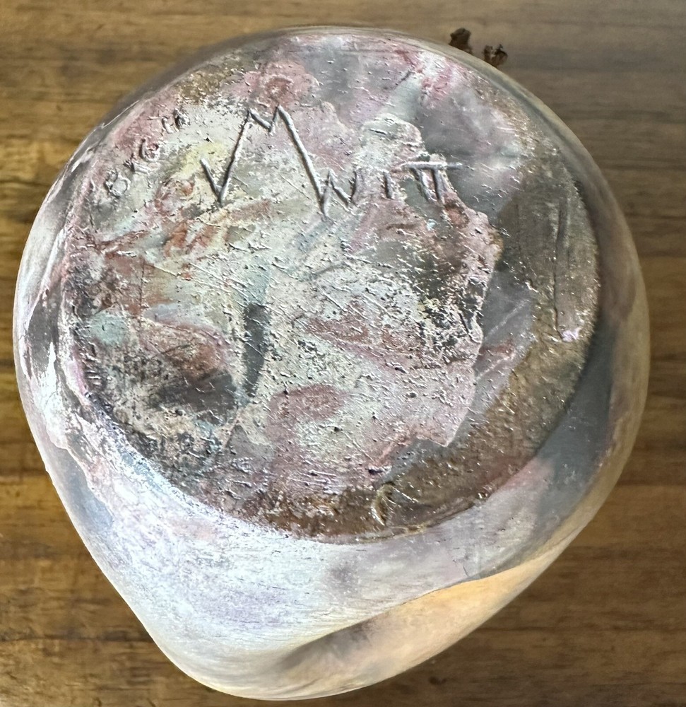 Pottery Vase Threaded Bamboo Rim, Primitive Pottery, Signed, Unique