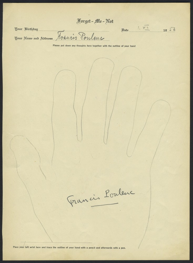 Francis POULENC (Composer): Signed Hand Tracing