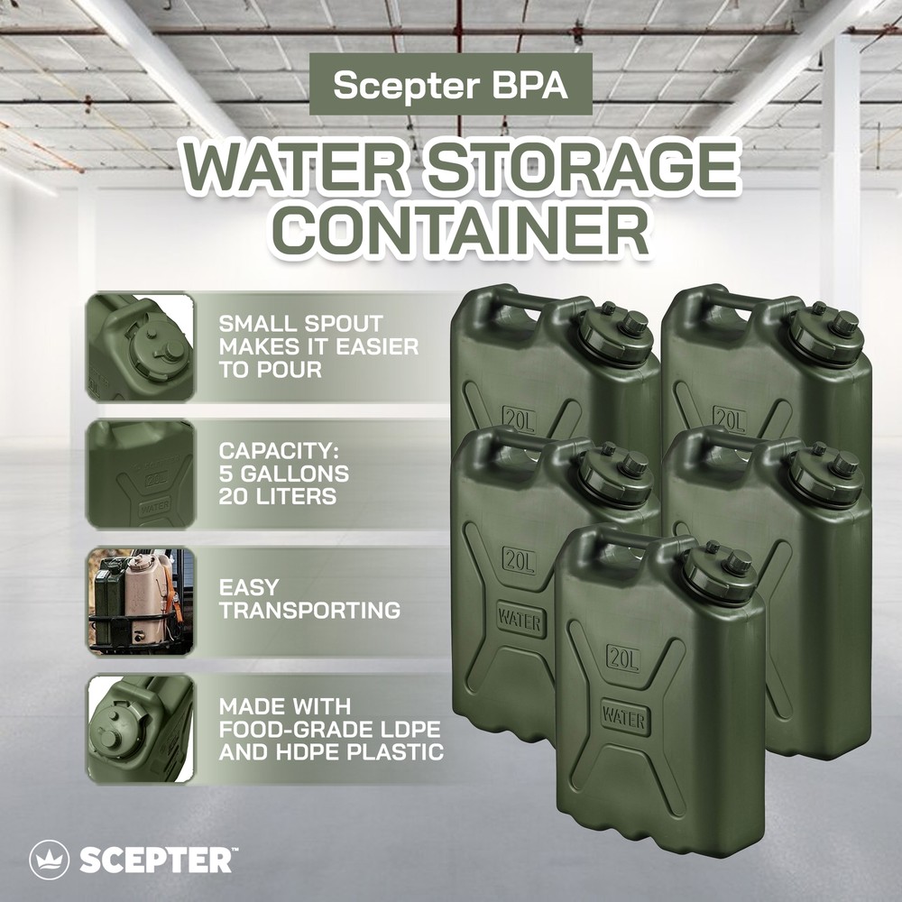 Scepter BPA Durable Portable Water Storage Container, Green (5 Pack)