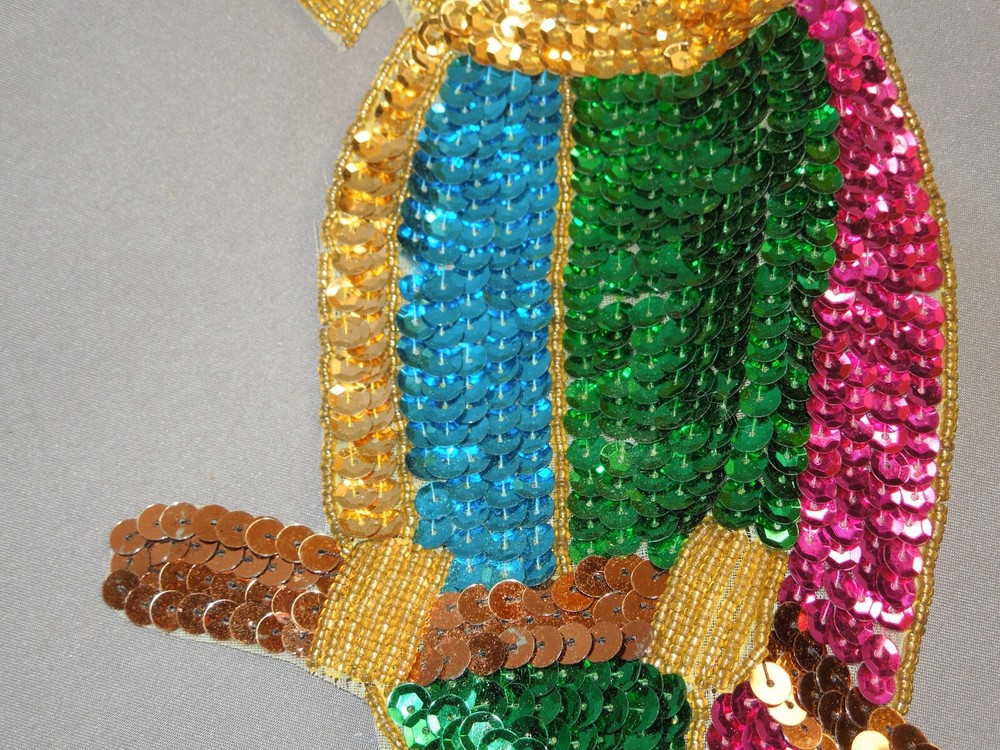 1990's Sequin Parrot sew on Patch NEW 13" X 7"