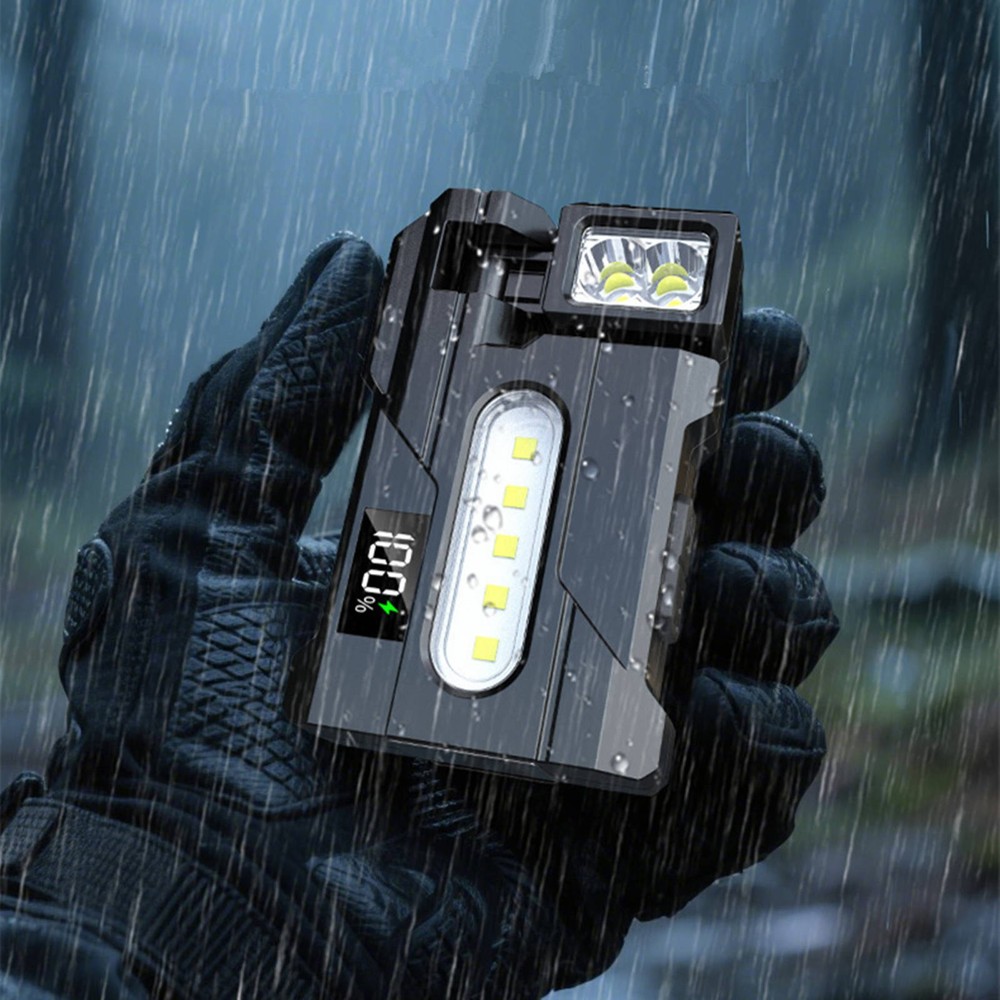 Magnetic LED Work Light USB Rechargeable Flashlight with Multi Color Side Lights