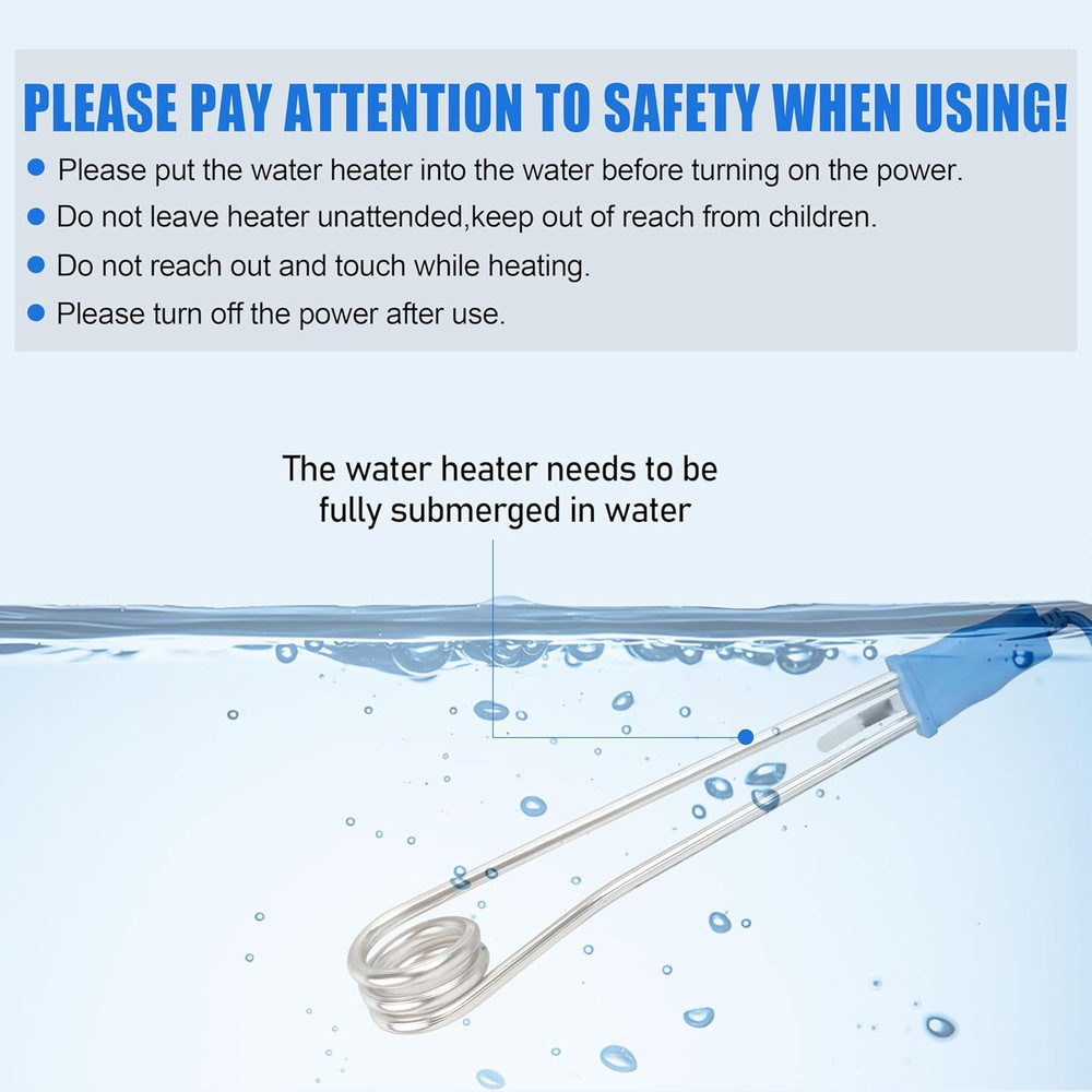 Immersion Heater, Submersible Water Heater，1500W/1000W-110V Portable Electric Im