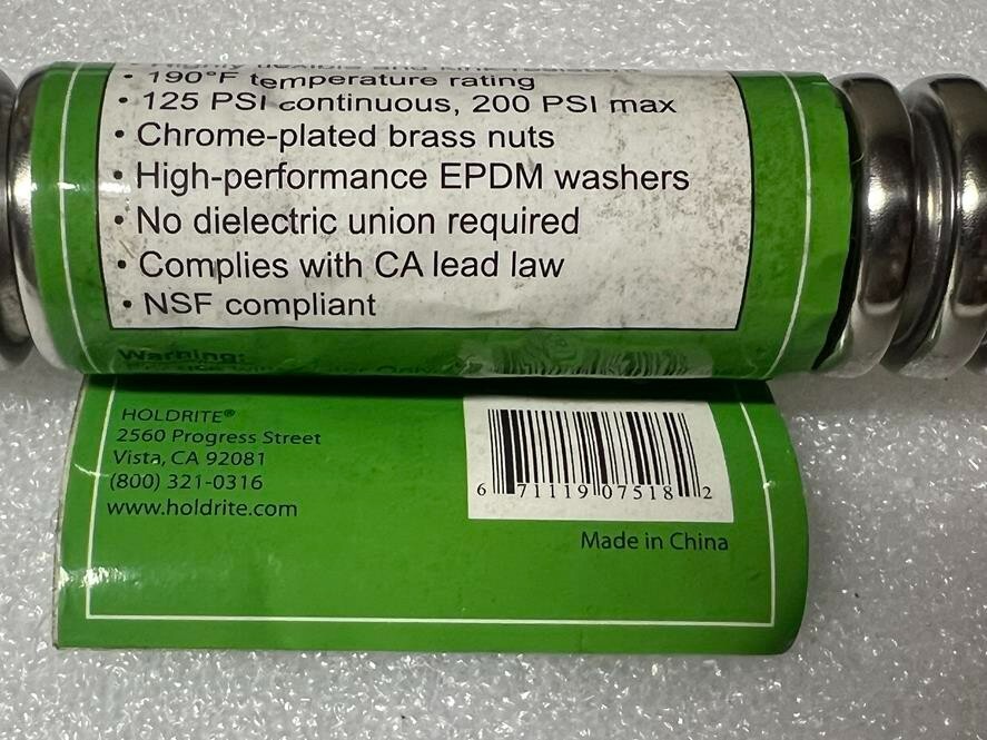 Quick Flex Water Heater Connector Stainless Steel Supply Line Hose 3/4" x 18"