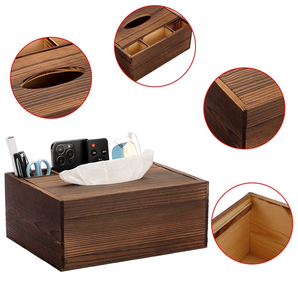 Wood Rectangular Tissue Box Cover - Multifunctional Tissue Holder with Statio...