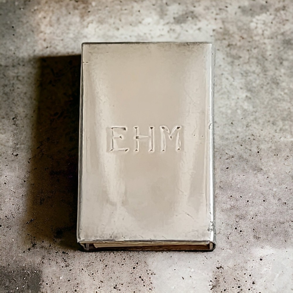 Petit Matchbox Holder Sterling Silver 925 with Matchbox inside Engraved Marked
