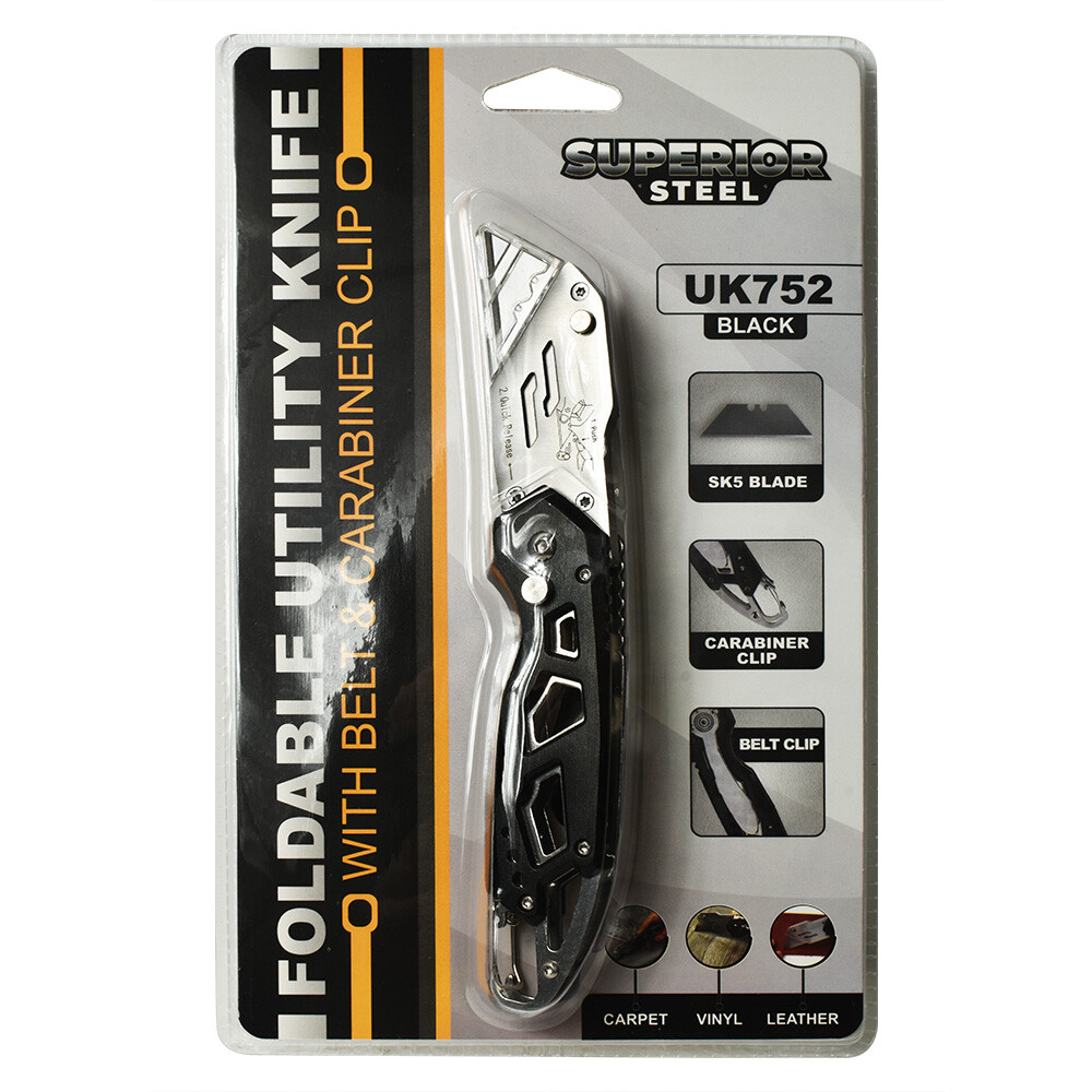 Folding Utility Pocket Knife Box Cutter with Belt Clip, Easy Release Button