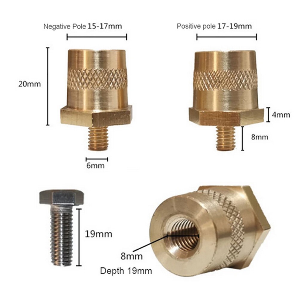 4PC Battery Pole Adapter Terminal Connector Brass M6 M8 Thread Positive Negative
