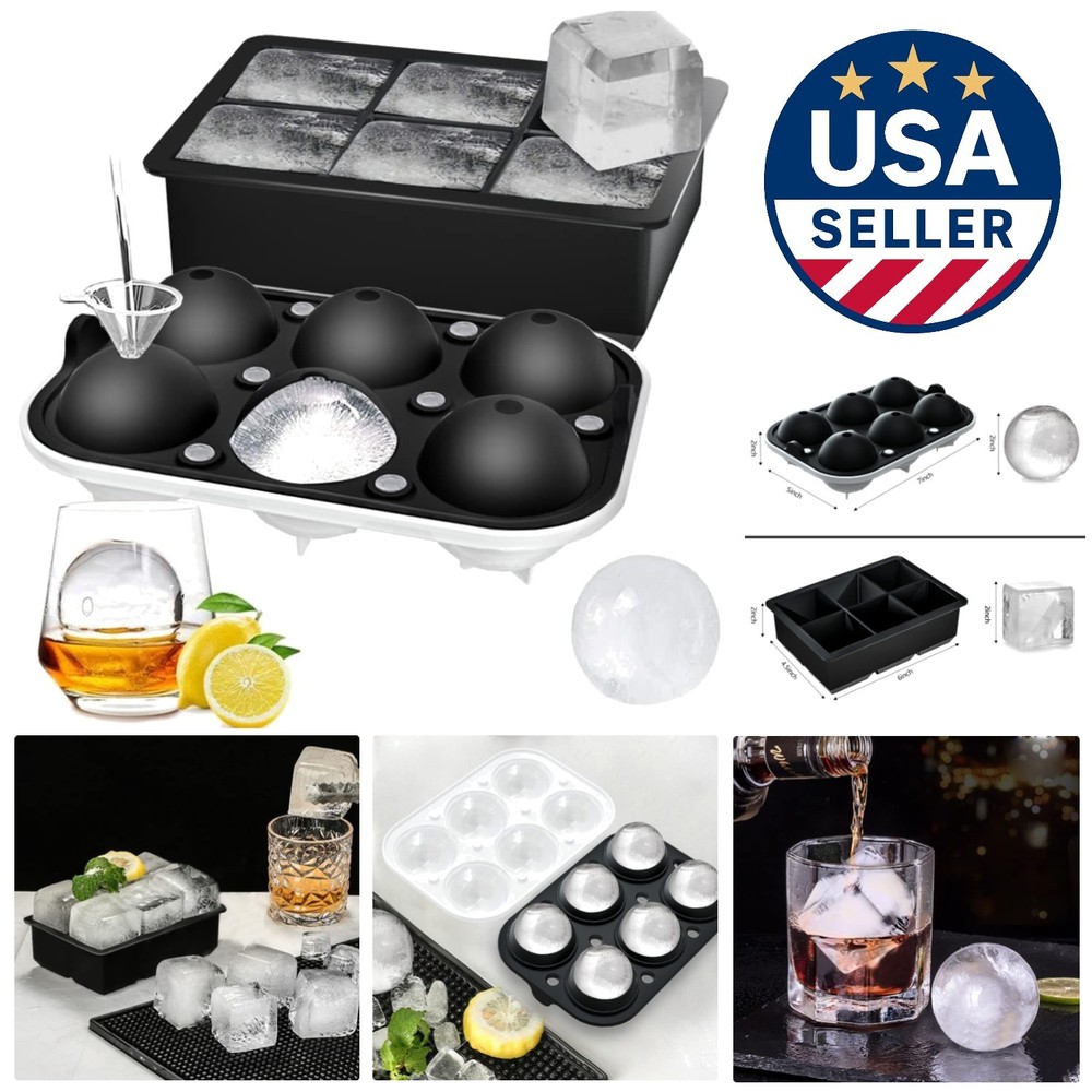 Versatile Ice Ball & Large Cube Trays - Dishwasher Safe & Durable Silicone