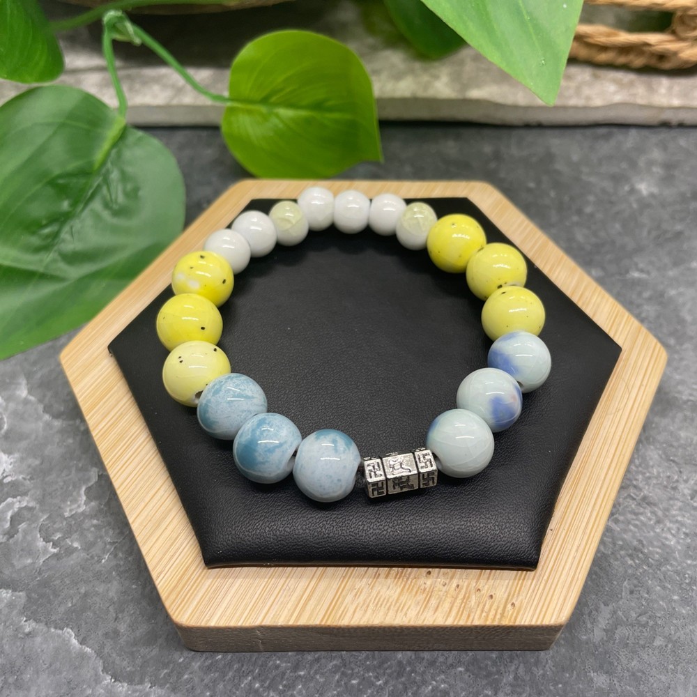 Handmade Ceramic Bead Beaded Stackable 6.25” Plus Stretch Bracelet New B483